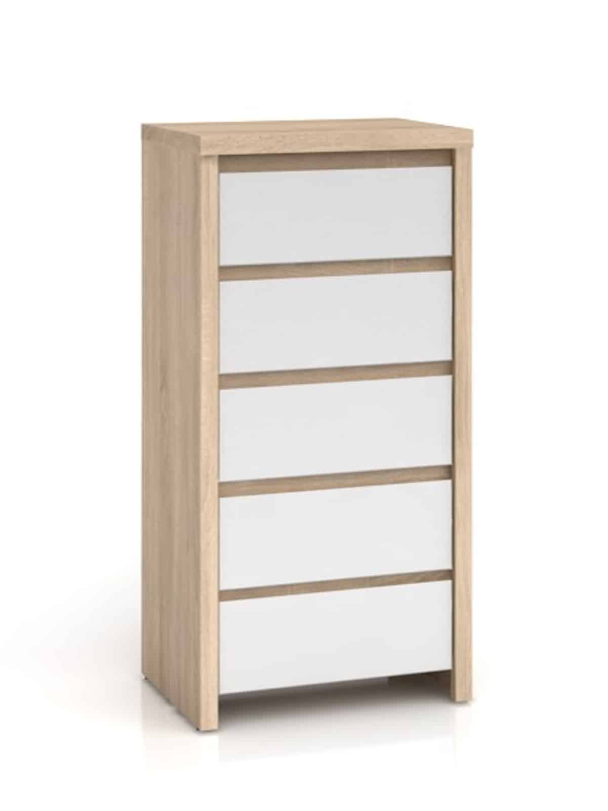 KASPIAN, komoda KOM5S, sonoma/ bílý lesk