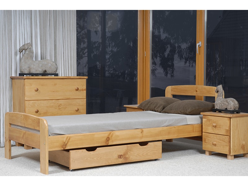 Postel KLAUDIA 90x200 cm s roštem, masiv borovice/moření olše