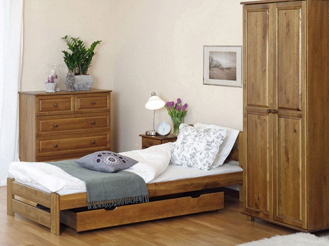 Postel LIDIA 90x200 cm s roštem, masiv borovice/moření dub