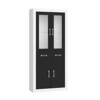 VERIN/18, regál 2DSW, bílá/černý lesk