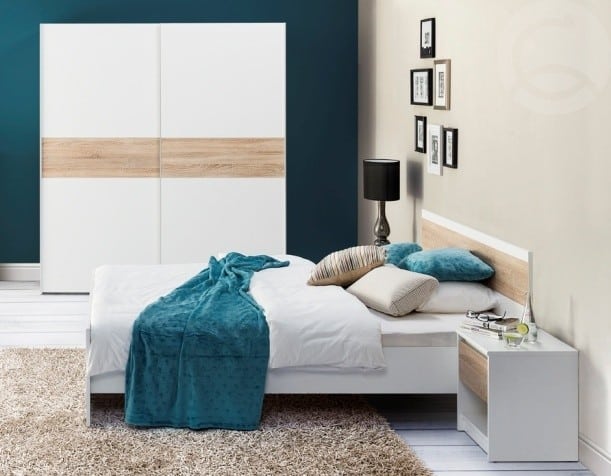 Ložnice VENECIA, postel 160+ skřín + 2xNS, bílá/dub sonoma