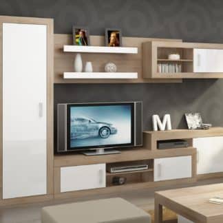 Obývací stěna VERIN 2, dub sonoma/bílý lesk