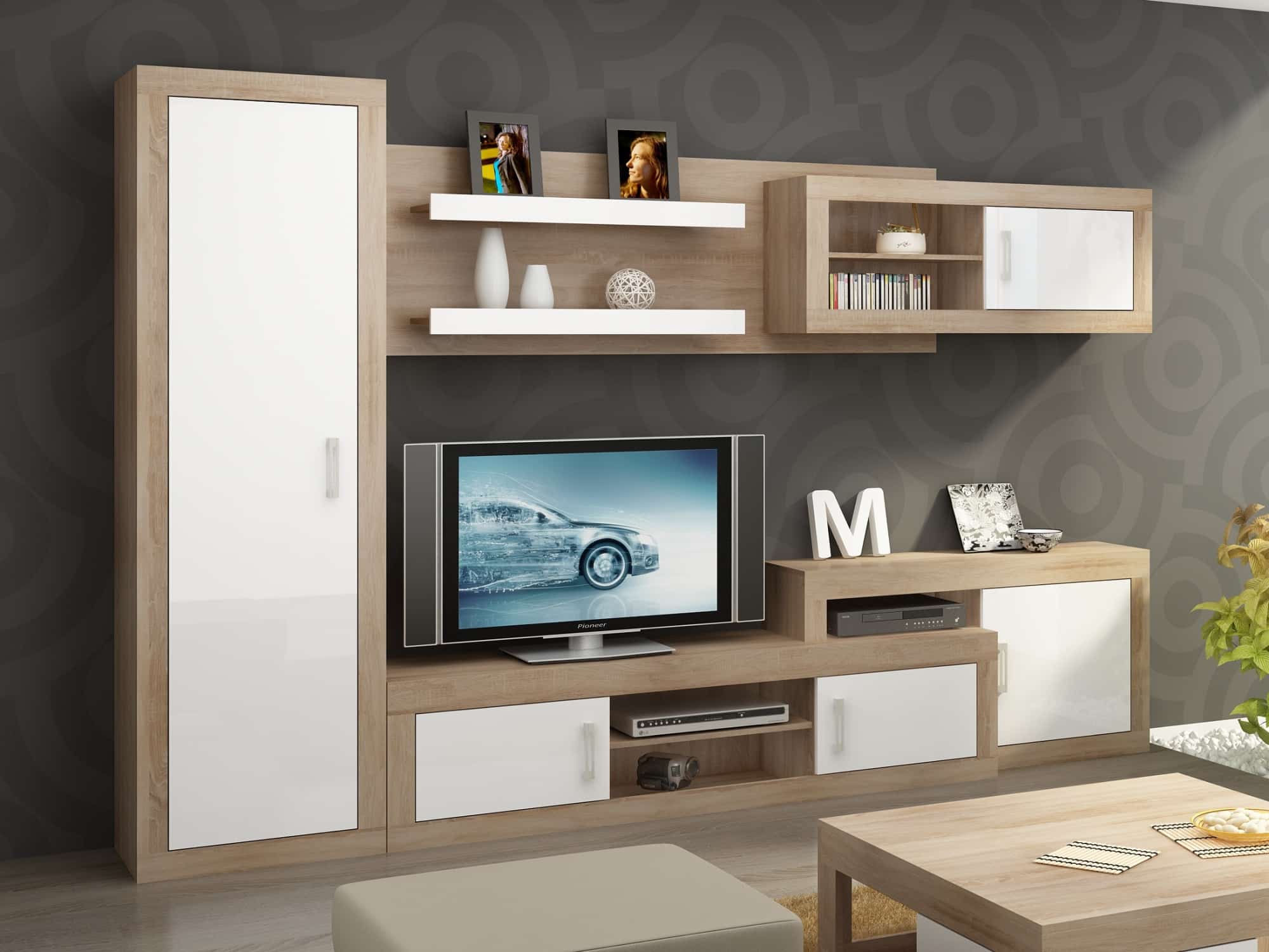 Obývací stěna VERIN 2, dub sonoma/bílý lesk