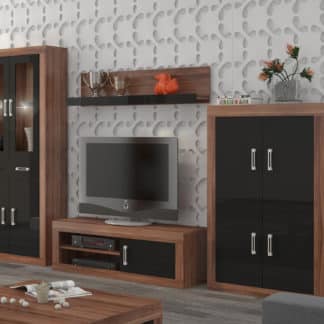 Obývací stěna VERIN 10, švestka wallis/černý lesk