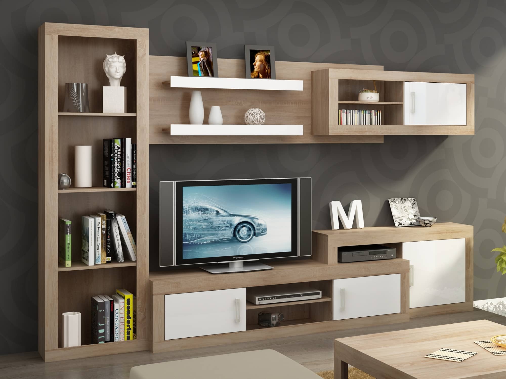 Obývací stěna VERIN 6, dub sonoma/bílý lesk