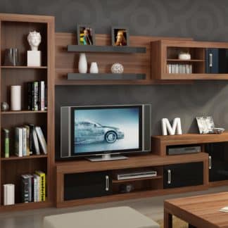 Obývací stěna VERIN 6, švestka wallis/černý lesk