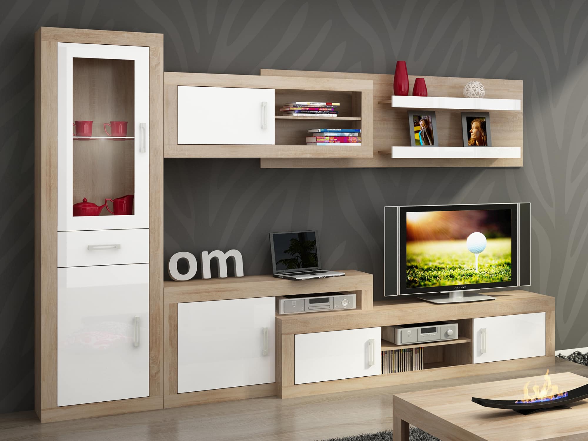 Obývací stěna VERIN 7, dub sonoma/bílý lesk