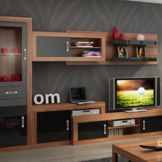 Obývací stěna VERIN 7, švestka wallis/černý lesk