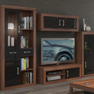 Obývací stěna VERIN 8, švestka wallis/černý lesk