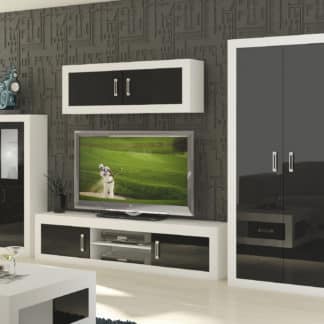 Obývací stěna VERIN 9, bílá/černý lesk