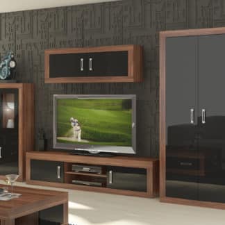 Obývací stěna VERIN 9, švestka wallis/černý lesk