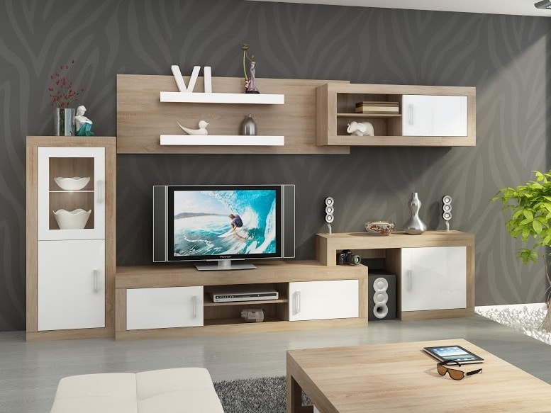 Obývací stěna VERIN 5, dub sonoma/bílý lesk