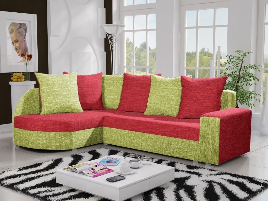 Rohová sedačka LIZBONA 6 levá, červená/zelená