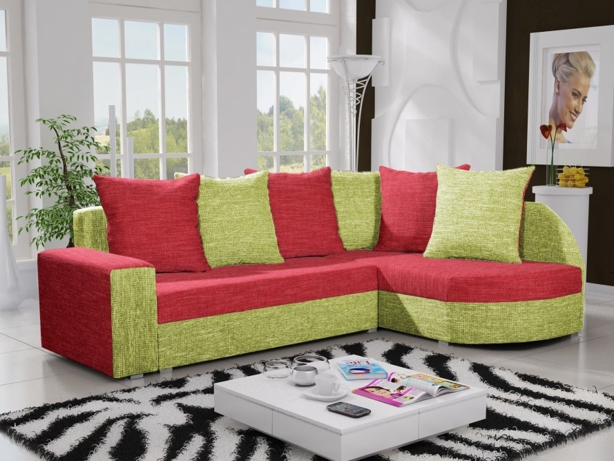 Rohová sedačka LIZBONA 6 pravá, červená/zelená