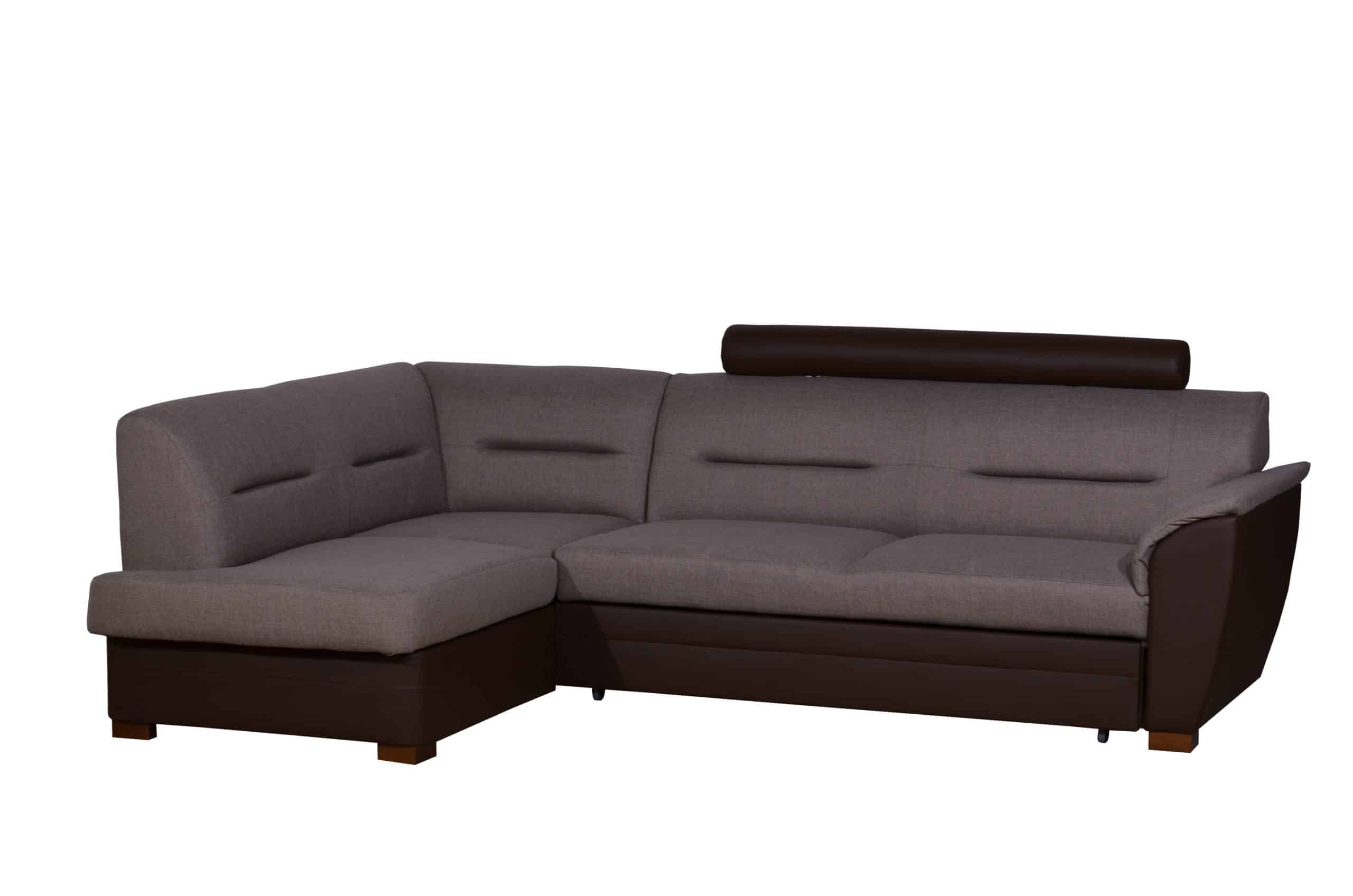 Rohová sedačka TOLEDO se záhlavníkem, levá, látka hnědá/hnědá ekokůže