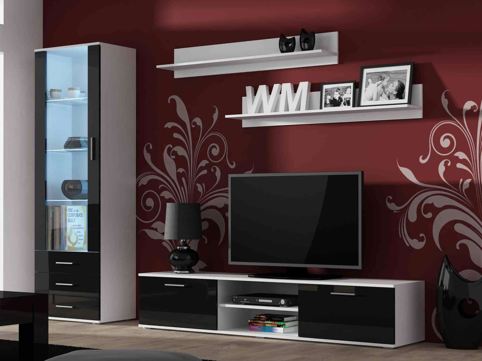 SOHO, obývací pokoj - sestava 1, bílý mat/černý lesk