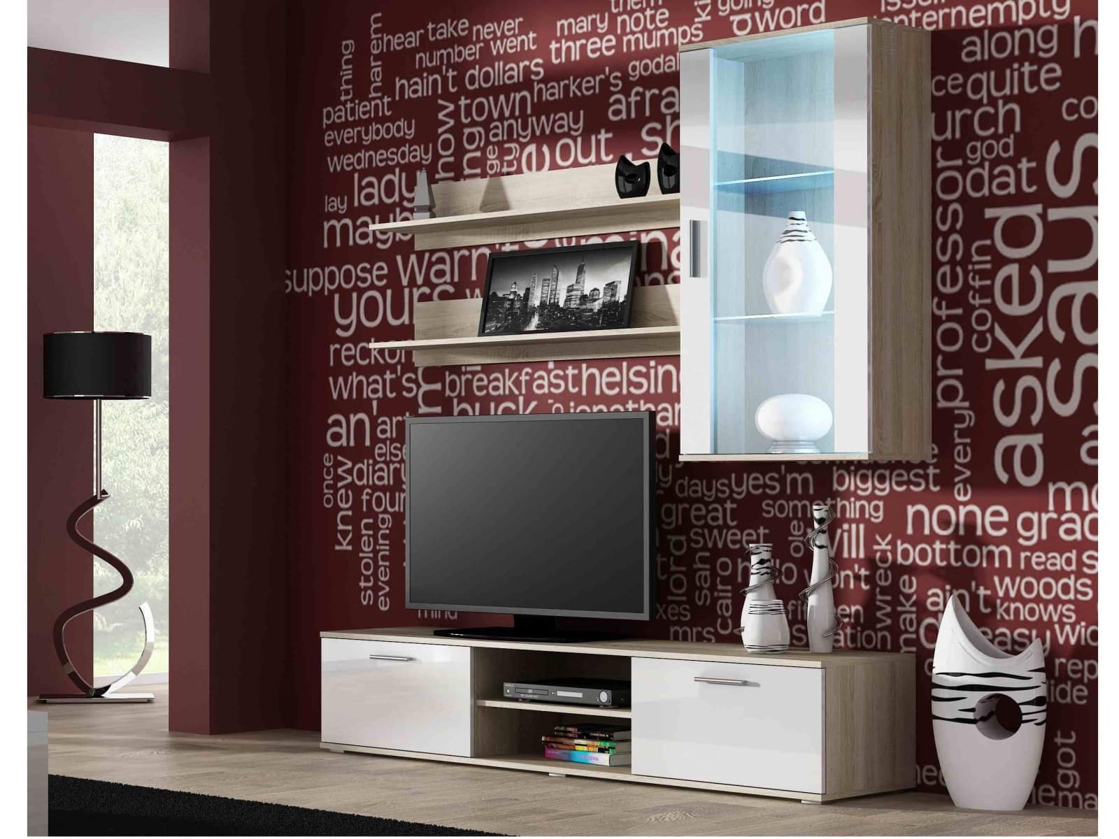 SOHO, obývací pokoj - sestava 2, dub sonoma/bílý lesk