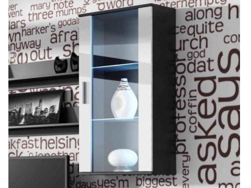 SOHO, závěsná vitrína S-2, černý mat/bílý lesk