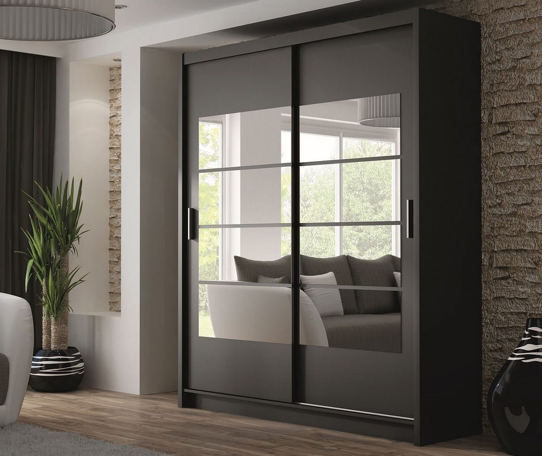 Šatní skříň VANCOUVER černá/zrcadlo