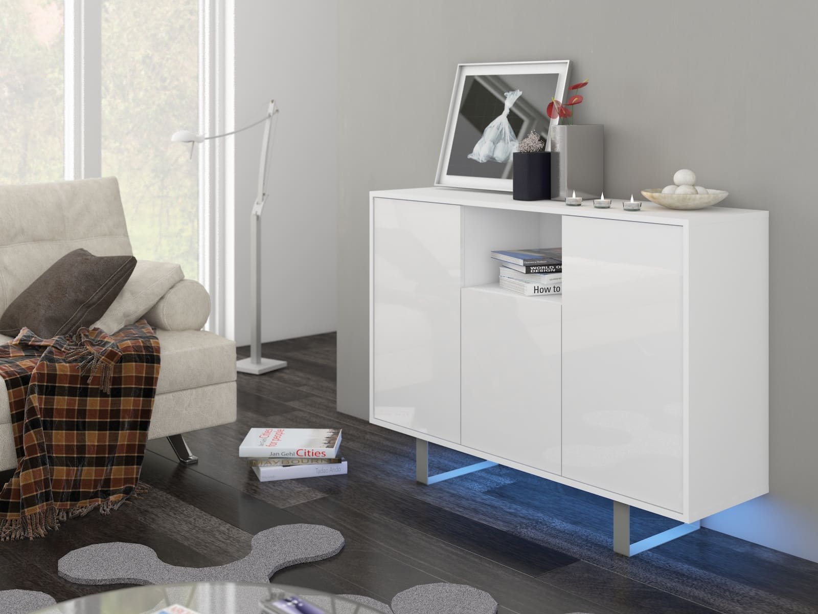 KING 4 komoda, bílá/bílý lesk