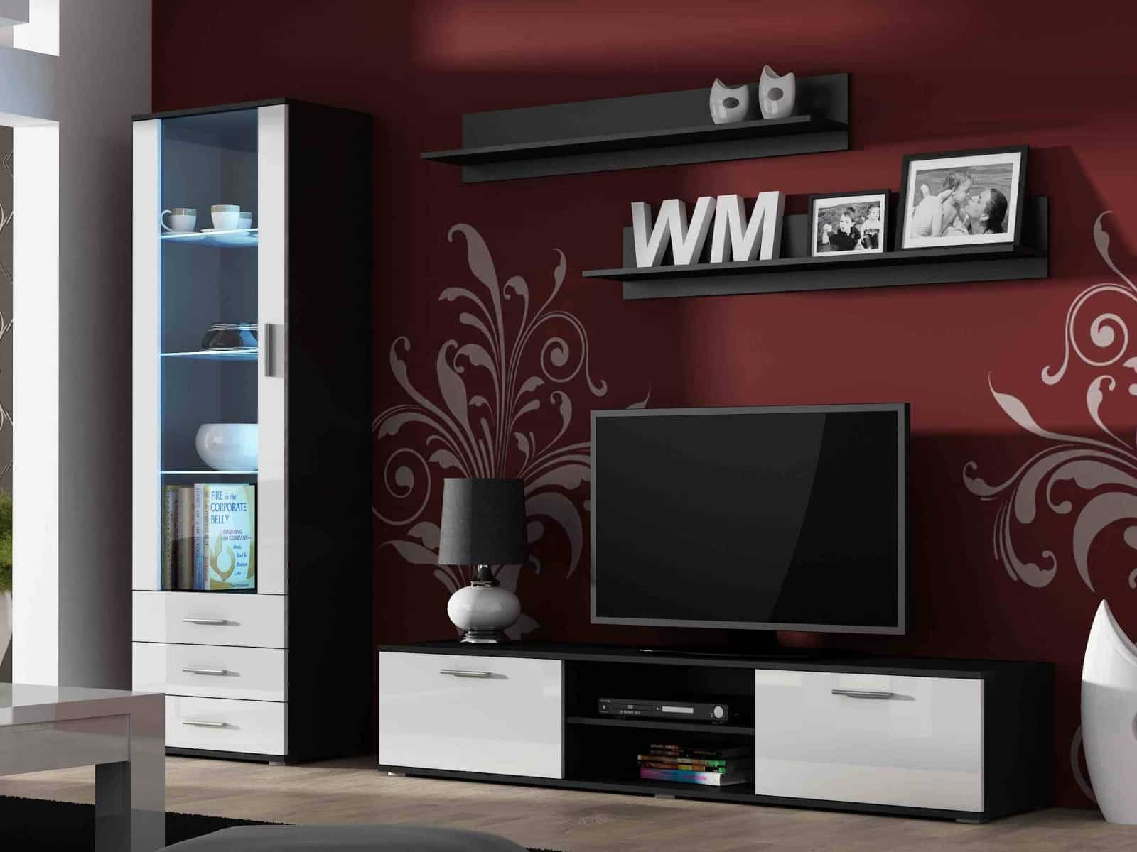 SOHO, obývací pokoj - sestava 1, černý mat/bílý lesk