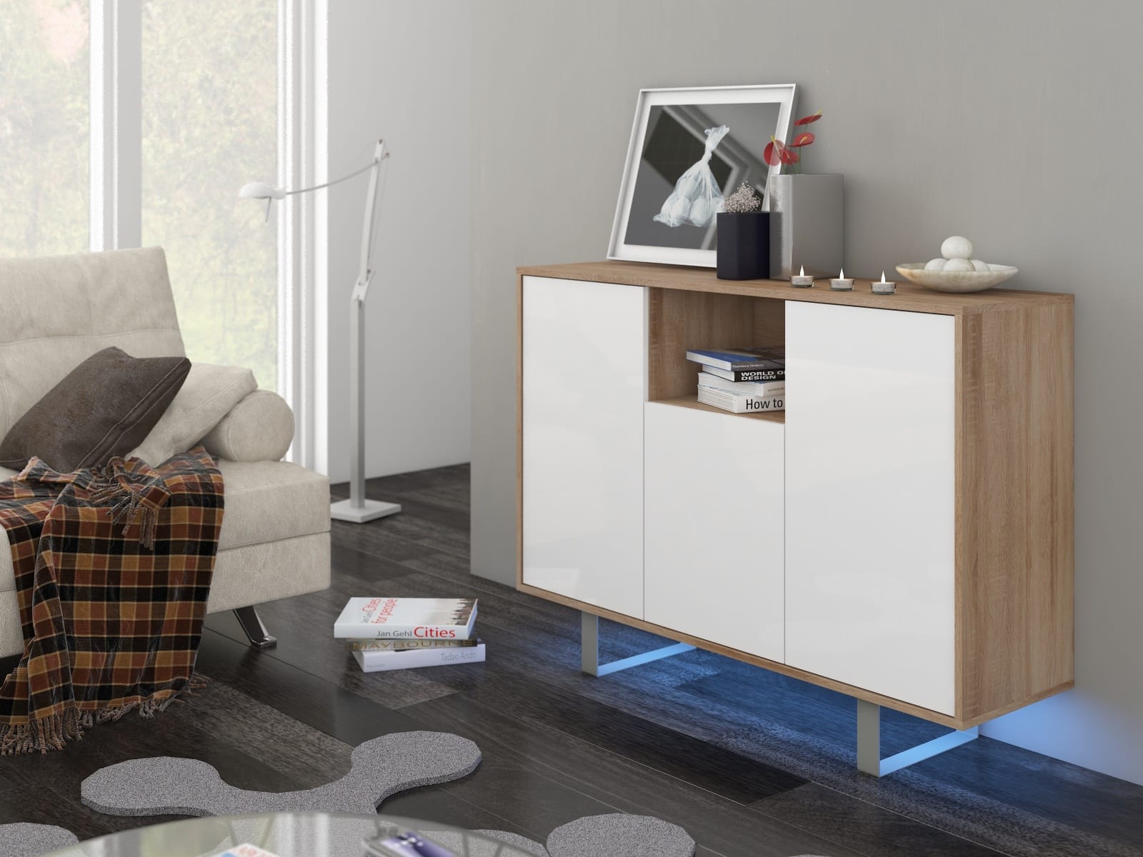 KING 4 komoda, dub sonoma/bílý lesk