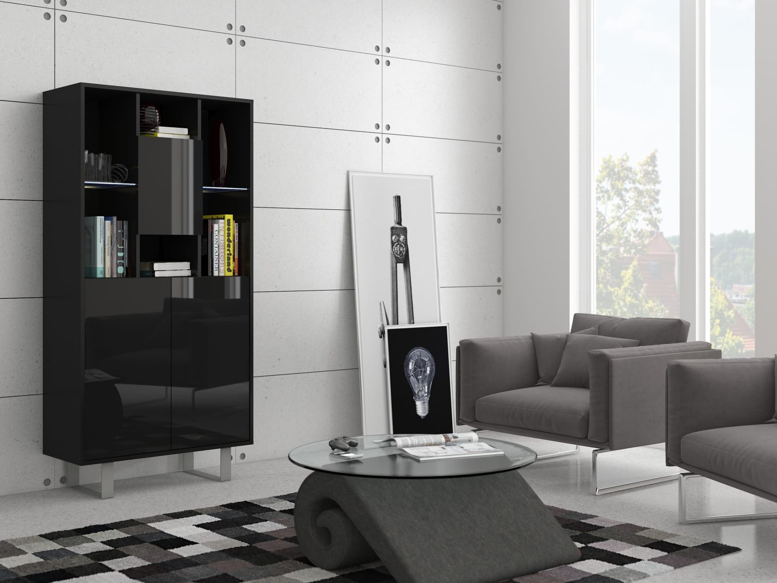 KING 5 vitrína, černá/černý lesk