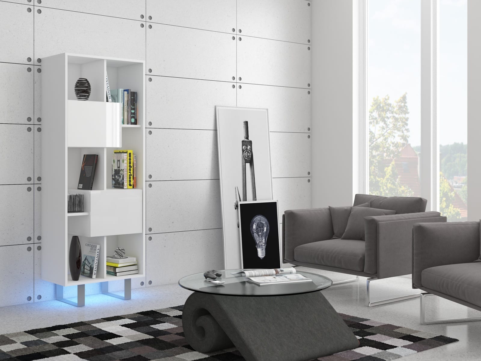 KING 7 vitrína, bílá/bílý lesk