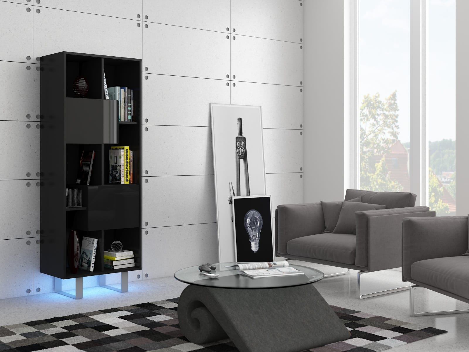 KING 7 vitrína, černá/černý lesk