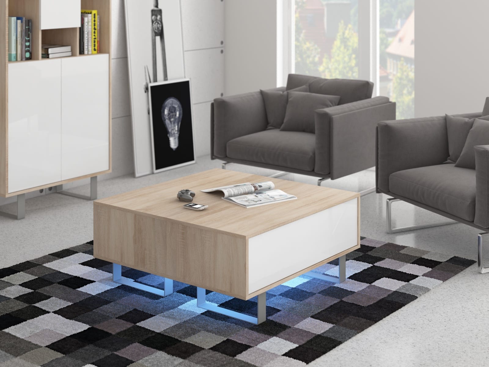 KING 8 konferenční stolek, dub sonoma/bílý lesk