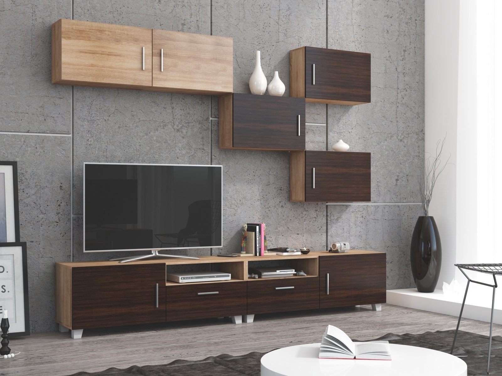 KUGA obývací stěna, dub sonoma/dub sonoma tmavý