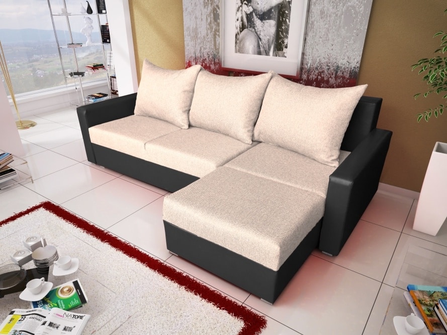 Rohová sedačka MALAGA BIS 5, béžová látka/grafitová ekokůže