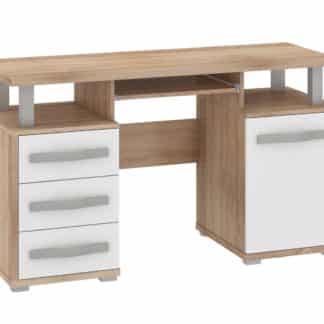 ANGEL PC stůl 1D3S, dub sonoma/bílý lesk