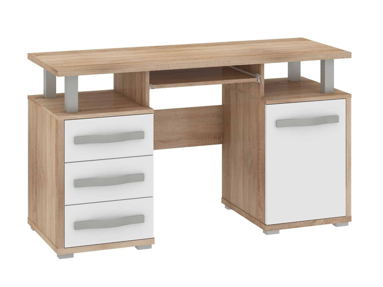 ANGEL PC stůl 1D3S, dub sonoma/bílý lesk