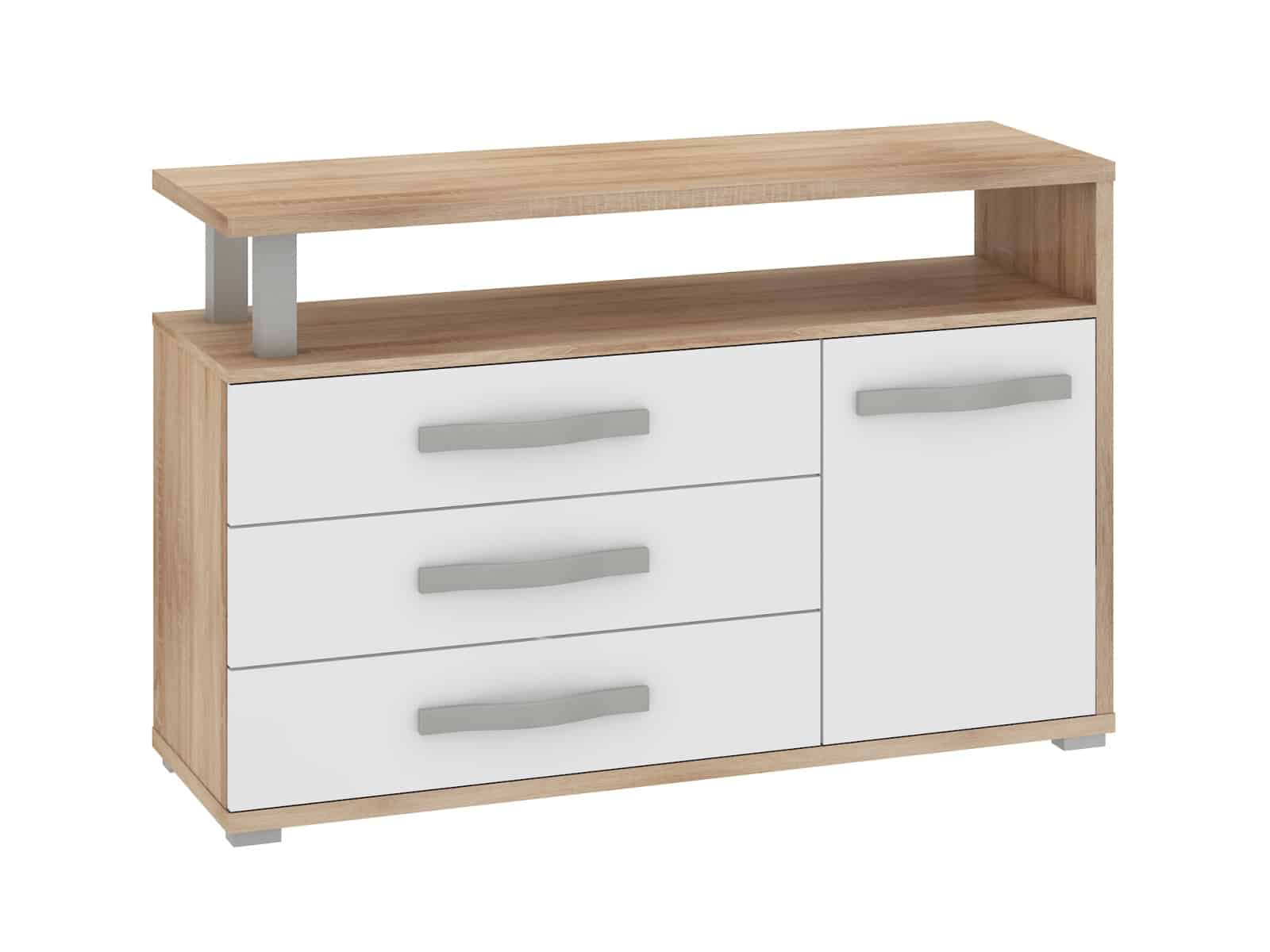 ANGEL komoda 1D3S, dub sonoma/bílý lesk