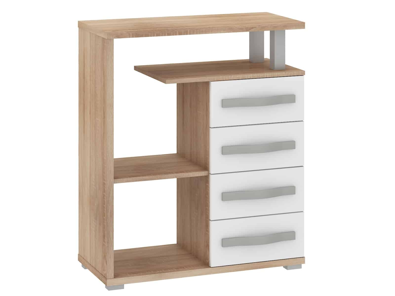 ANGEL regál nízký 4S, dub sonoma/bílý lesk