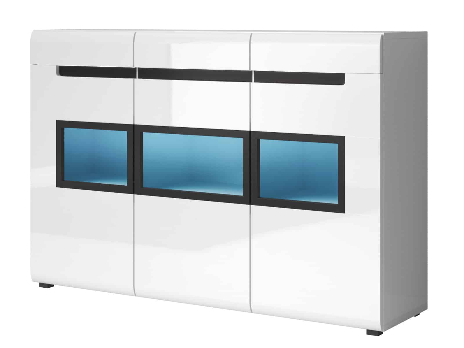 HEKTOR komoda TYP 43, bílá/bílý lesk/sklo