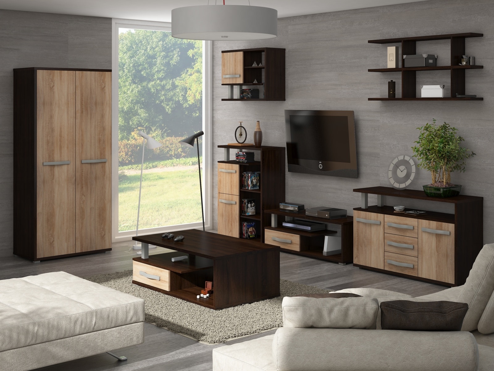 Obývací pokoj ANGEL 5, dub sonoma tmavý/dub sonoma