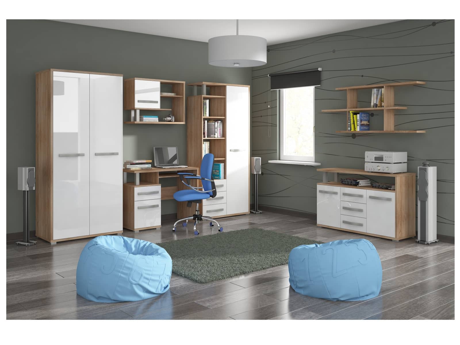 Studentský  pokoj ANGEL, dub sonoma/bílý lesk