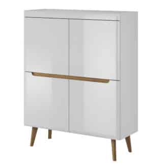 Komoda NORDI NK107, bílá/bílý lesk/dub riviera