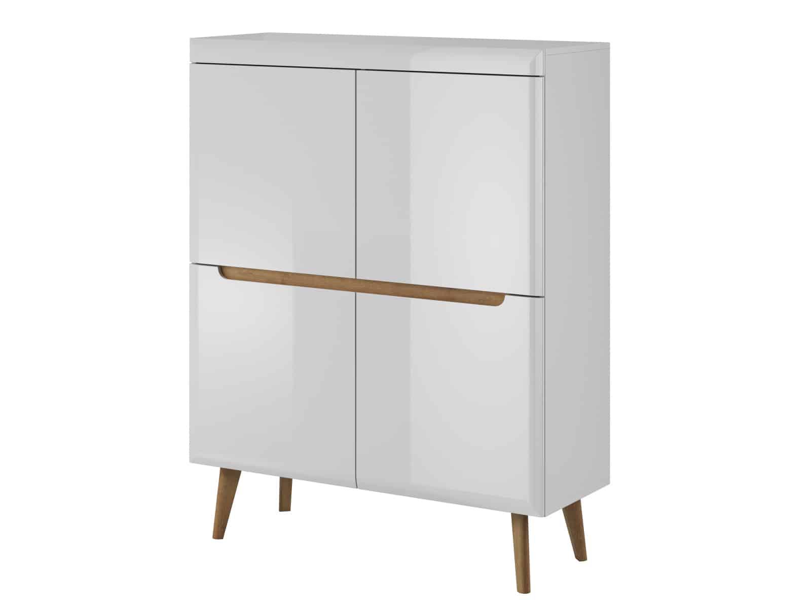 Komoda NORDI NK107, bílá/bílý lesk/dub riviera