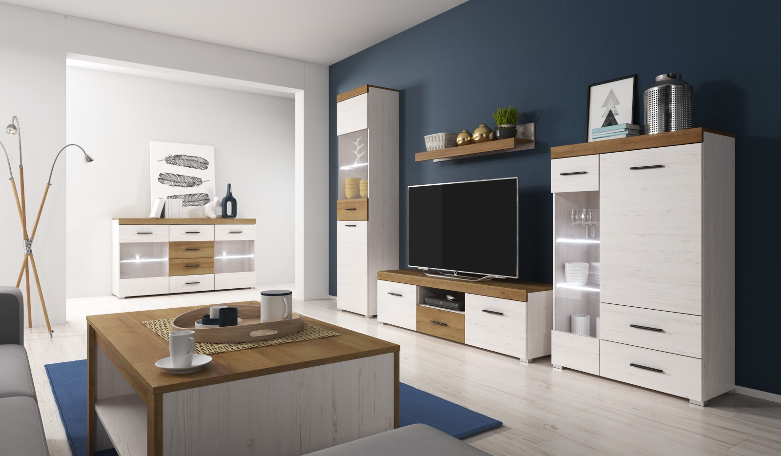 FALCO obývací pokoj, borovice andersen/dub riviera