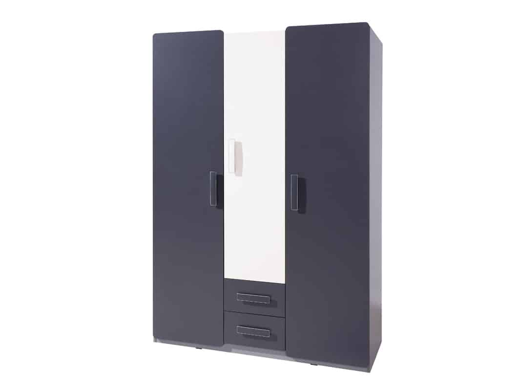 Šatní skříň LIDO SZ3D2SZ, šedá/grafit+bílá