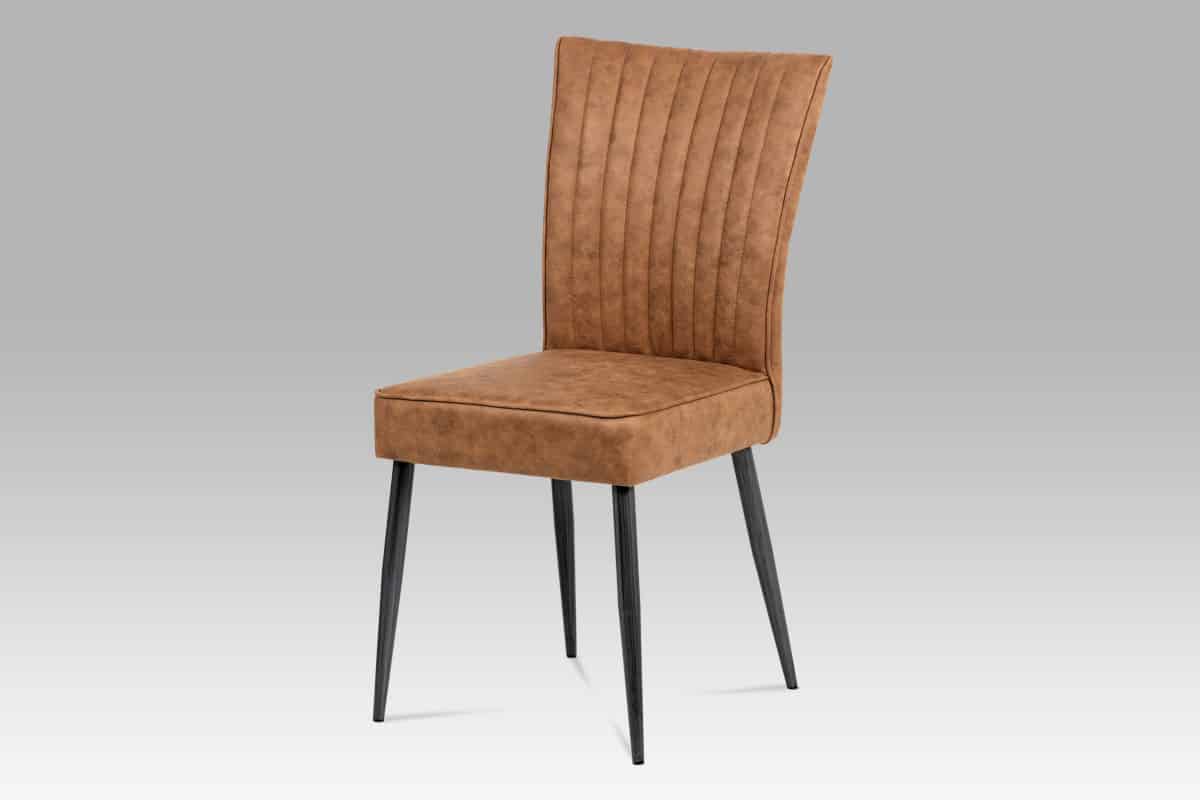 Jídelní židle HC-323 BR3, hnědá imitace kůže/broušený nerez antik