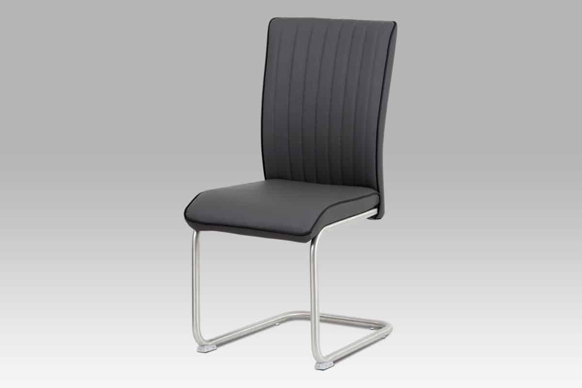Jídelní židle HC-393 GREY, šedá koženka/broušený nerez