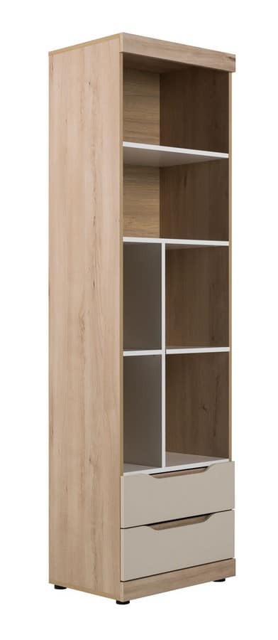 SMARTY SM-03 regál s policemi, buk/bílá/champagne