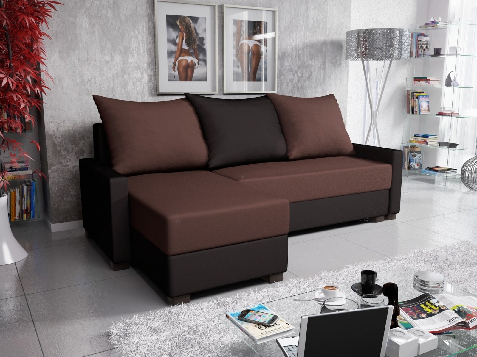 Rohová sedačka FIESTA 1, hnědá látka