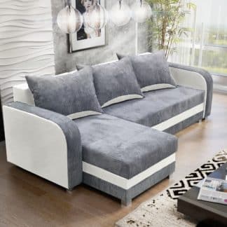 Rohová sedačka LUTON 3, šedý manšestr/bílá ekokůže