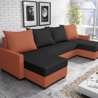 Rohová sedačka FIESTA U 4, černá látka/oranžová látka
