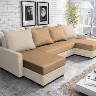 Rohová sedačka FIESTA U 5, hnědá látka/krémová látka